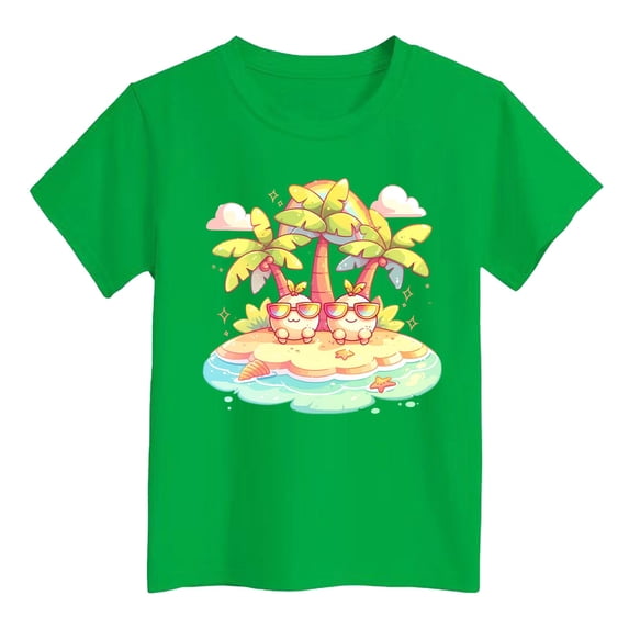 Xijirk Girls Shirts,Kids Fashion Letter Graphic Print Round Neck Short Sleeve T Shirt Soft Cotton Casual Comfortable Top for Boys Girls Daily Wear,Boys Shirts,Green,8-9 Years
