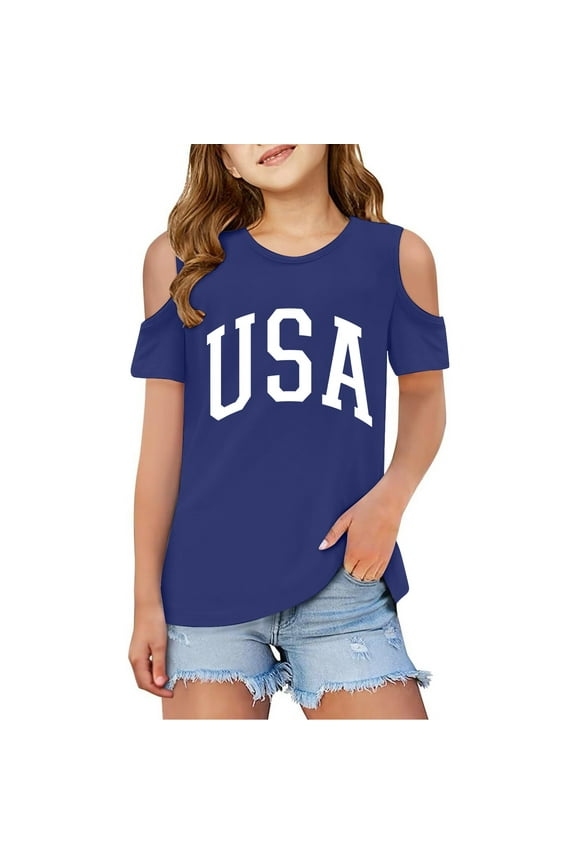 Girls Shirts,Kids Short Sleeve Cold Shoulder Cutout T Shirts Summer Oversized Tops Casual Crewneck Basic Tees for Daily Wear Play,Boys Shirts,9-10 Years,Blue