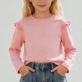 thumbnail image 1 of Xijirk Girls Shirts Ruffle Shoulder Long Sleeve Tee Casual Round Neck Blouse Top,6-7 Years, 1 of 8