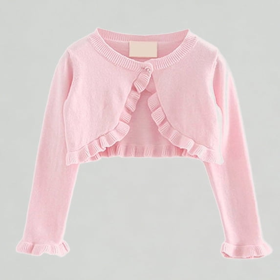 Xijirk Girls Shirts Ruffled Knit Cardigan Long Sleeve Sweater Layering Outerwear,3-4 Years