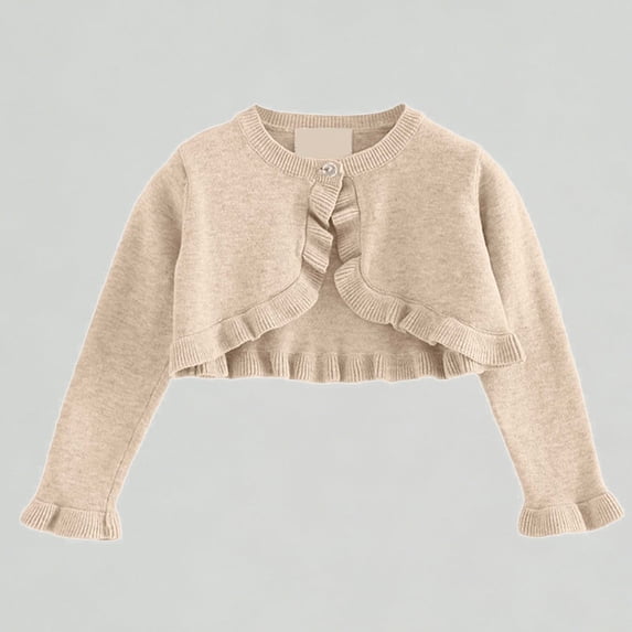 Xijirk Girls Shirts Ruffled Knit Cardigan Long Sleeve Sweater Layering Outerwear,3-4 Years