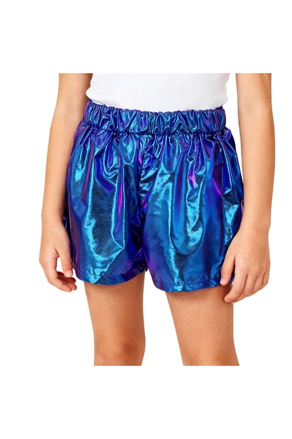 Girls Shorts,Performance Shorts Glitter Shiny Metallic Stage Dance Party Outfit Clothing Kids Shorts for Festive Celebration,Shorts for Girls,Blue,6-7 Years