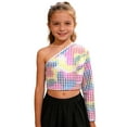 thumbnail image 1 of Xijirk Girls Off Shoulder Top Long Sleeve Cropped Tee with Polka Print Casual Blouse Fashion Shirt for Teens Stylish Wear and Outings,11-12 Years,Multicolour, 1 of 4
