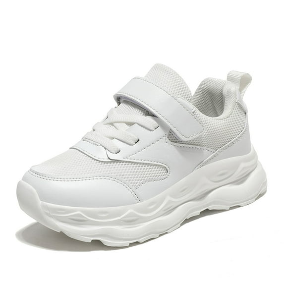 Xijirk Girls Sneakers Fashion Mesh Running Shoes Comfortable Lace Up Casual Sneakers for Kids Lightweight Breathable Design(Color:White,Size:6-7 Years)