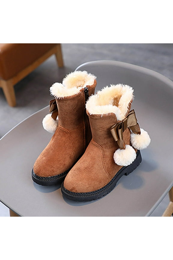 Girls Snow Boots,Girls' Autumn and Winter Snow Boots Thick Soles Non Warm Comfortable Solid Color Zipper Shoes,Size 12.5