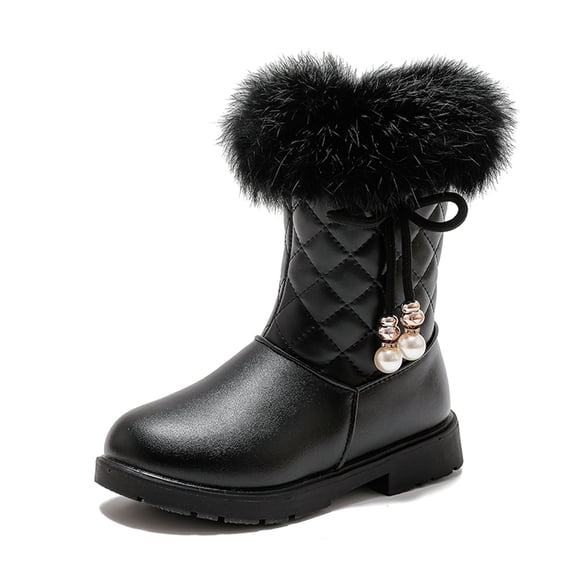 Xijirk Girls Snow Boots Platform Soles Non Warm Comfort Solid Color Bow Side Zip Boots,Size 13.5