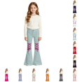 thumbnail image 1 of Xijirk Girls Solid Bell Bottom Pants Sanding Twill Pink Leopard Print Lace Up Casual Kids Bottoms Light Blue,5-6 Years, 1 of 4