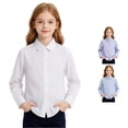 thumbnail image 1 of Xijirk Girls Solid Long Sleeve Button Down Peter Pan Collar Dress Shirt Back to School Uniform Casual Blouse Top 17-18 Years,White, 1 of 5