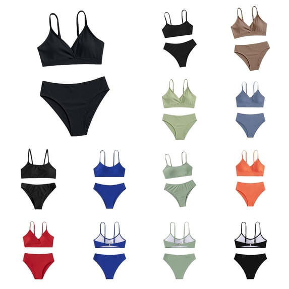 Xijirk Girls Sporty Two-Piece Swimsuit Ribbed Wrap Bikini Set Swimwear Summer Outdoor Play,10-12 Years