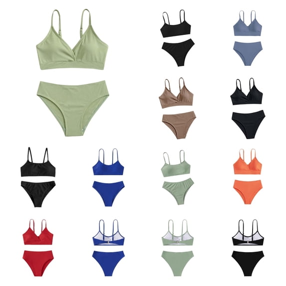 Xijirk Girls Sporty Two-Piece Swimsuit Ribbed Wrap Bikini Set Swimwear Summer Outdoor Play,8-10 Years