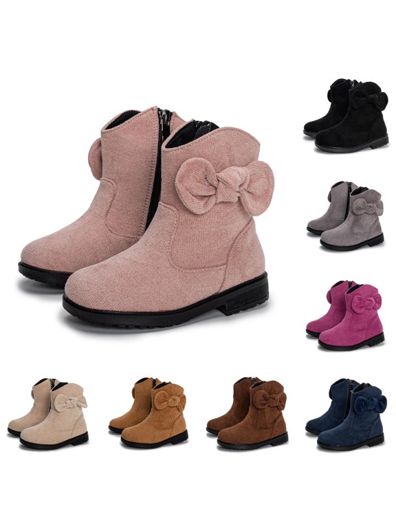 Xijirk Girls Suede Ankle Boots with Side Zipper and 3D Bow for Fall Outfits and Daily Wear,12-18 Months