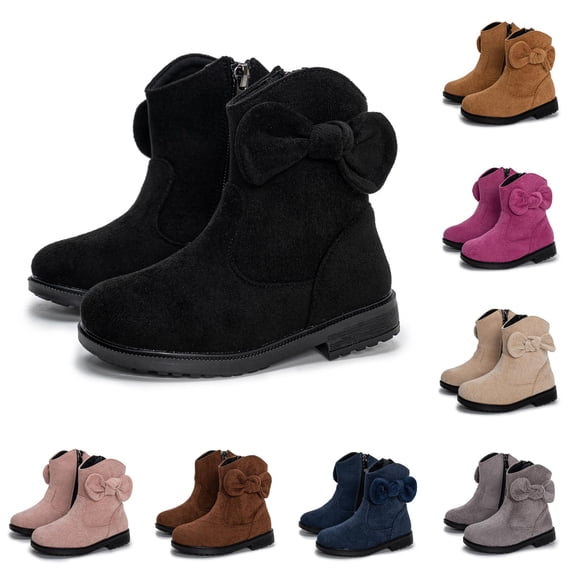 Xijirk Girls Suede Ankle Boots with Side Zipper and 3D Bow for Fall Outfits and Daily Wear,3-3.5 Years