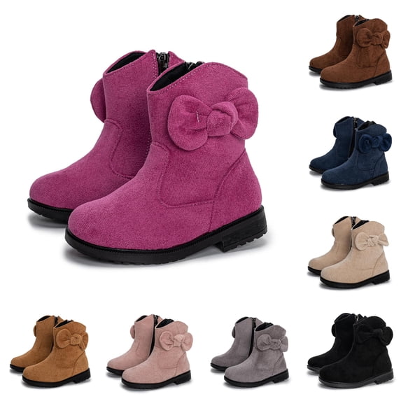 Xijirk Girls Suede Ankle Boots with Side Zipper and 3D Bow for Fall Outfits and Daily Wear,3-3.5 Years