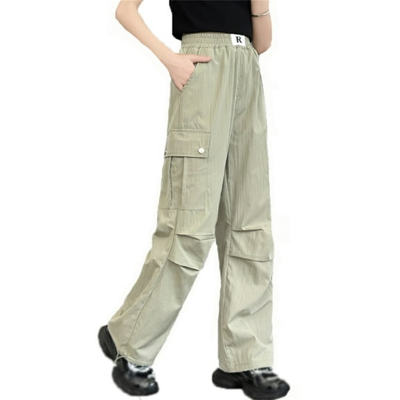 Xijirk Girls Sweatpants,Cargo Pants with Pockets Solid Color Streetwear for Kids 3 14 Years Loose Fit Casual Trousers for Everyday Play,Girls Pants,13 Army Green,3-4 Years