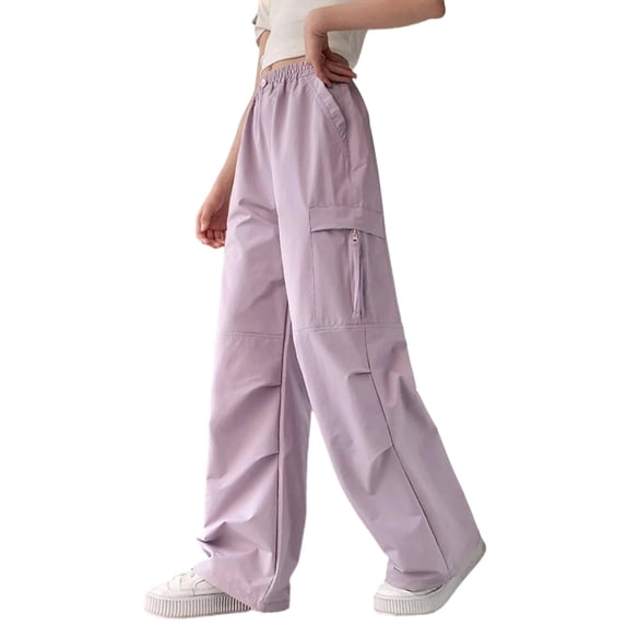 Xijirk Girls Sweatpants,Cargo Pants Summer Casual Trousers for Toddler Kids Big Girls Comfortable Elastic Waist Play Outfit Loose Fit,Girls Pants,10 Purple,6-7 Years