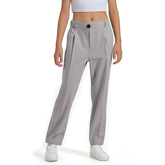 Xijirk Girls Sweatpants,Formal Dress Pants Classic Trousers for School Performance And Casual Wear Comfortable Everyday Long Pants,Girls Pants,04 Grey,14-15 Years