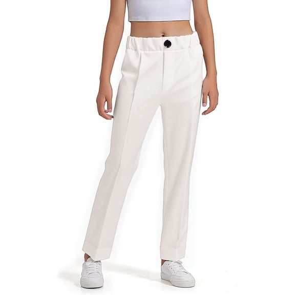Xijirk Girls Sweatpants,Formal Dress Pants Classic Trousers School Performance Wear Casual Comfortable Long Pants for Everyday Outfits,Girls Pants,05 White,3-4 Years