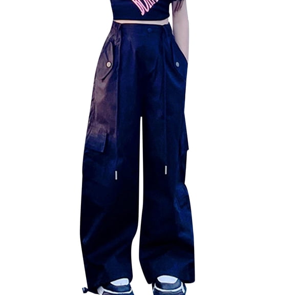 Xijirk Girls Sweatpants,Overalls Casual Straight Leg Wide Leg Pants with Pockets Street Dance Sports Pants for Kids Children Wear,Girls Pants,06 Black,13-14 Years