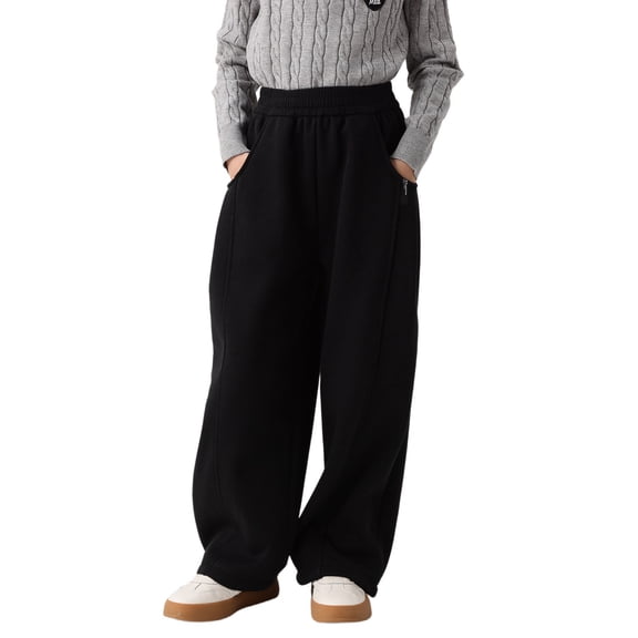 Xijirk Girls Sweatpants,Winter Pants Slim Fit Wide Leg Loose Trousers for Big Kids Toddlers Warm Soft Outdoor Sporty Bottoms,Girls Pants,02 Black,5-6 Years