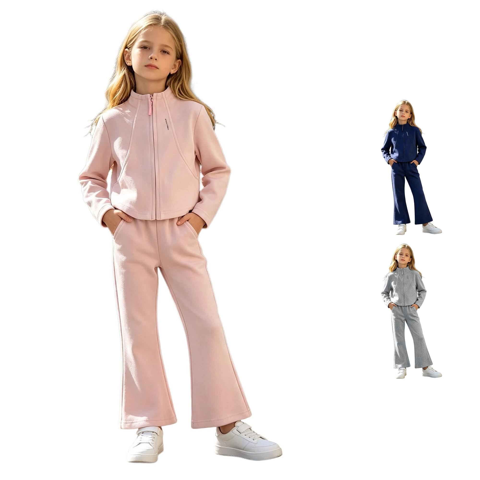 Snack Defense Script Xijirk Girls Sweatsuit Set with Stand Collar Zip up Jacket and Flared ...