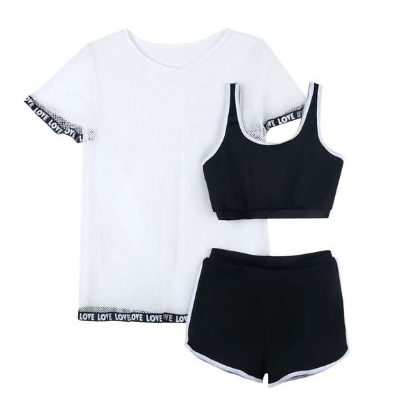 Xijirk Girls Swimsuit 3 Piece High Waisted Bikini Swimsuit Set With Letter Tape Design And Matching Cover Up,White,6-7 Years