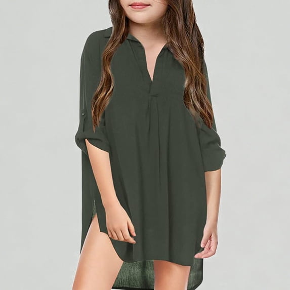 Xijirk Girls Swimsuit Coverup Chiffon Beach Shirt Long Sleeve Swimwear Summer Beachwear,8-9 Years