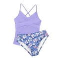 thumbnail image 1 of Xijirk Girls Swimsuit,Tankini Two Piece Swimsuit Adjustable Halter Bikini Top with Ruffle Trim Flowy Skirt Bottom Full Lining Cute Print for Summer Beach Pool,Z03 Purple,11-12 Years, 1 of 2
