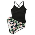 thumbnail image 1 of Xijirk Girls Swimsuit,Two Piece Tankini Set With Flowy Skirt Adjustable Bikini Top Straps Removable Soft Cups Cute Floral Print for Beach Pool Party Summer,Z01 Black,13-14 Years, 1 of 2