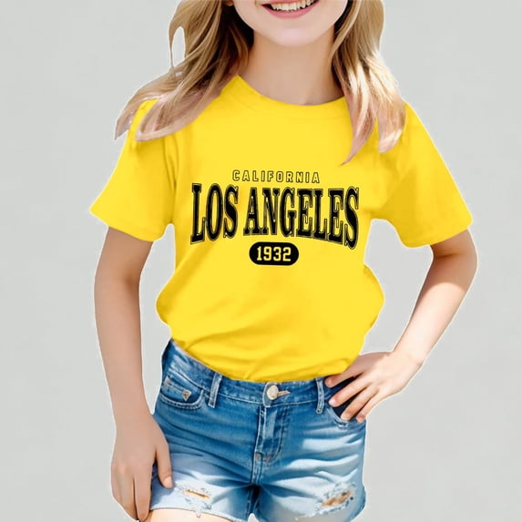 Xijirk Girls T Shirts Short Sleeve Graphic Print Round Neck Loose Fit Tee Shirt for Everyday Wear,4-5 Years