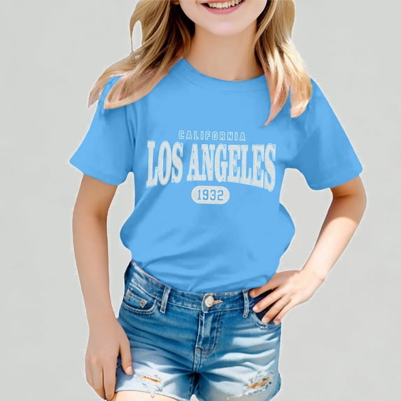 Xijirk Girls T Shirts Short Sleeve Graphic Print Round Neck Loose Fit Tee Shirt for Everyday Wear,5-6 Years