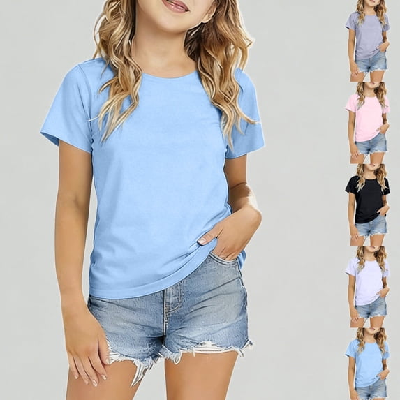 Xijirk Girls T Shirts Short Sleeve Ice Silk Top Breathable Lightweight Basic Tee Casual Wear,11-12 Years