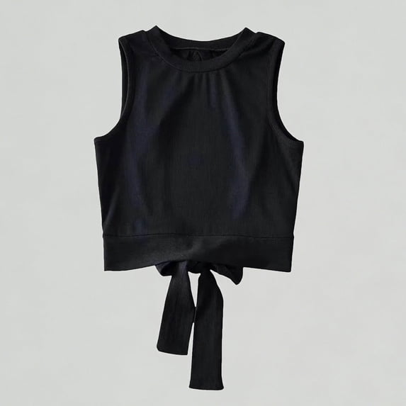 Xijirk Girls Tank Tops Summer Casual Sleeveless Round Neck Bow Back Tie Hollow Out Tank Top Tee Shirt,S