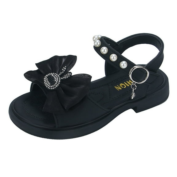 Xijirk Girls Thick Heel Sandals Open Toe Fashionable Cute Pearl Lace Princess Sandals,Size 10