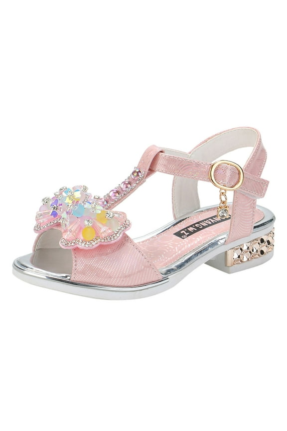 Girls Thick Soles Butterfly Sandals Summer Open Toe Student Dance Princess Shoes,Size 13.5