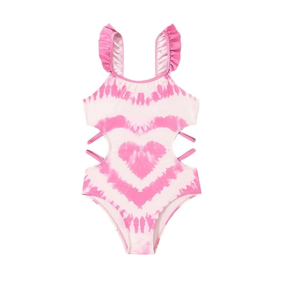Xijirk Girls Tie-Dye Swimsuit 5-14 Years | Ruffle Hollow-Out Bathing Suit | Solid Print Swimwear,Size 12