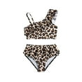 thumbnail image 1 of Xijirk Girls Two Piece Swimsuit Cute Leopard Print Ruffle Trim One Shoulder Design Fashionable Swimwear for Beach Pool Summer Water Activities,3-4 Years,Z02 Coffee, 1 of 6
