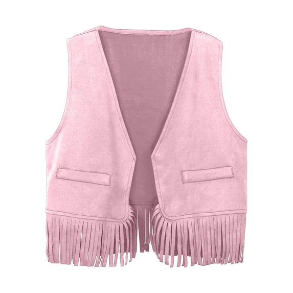 Xijirk Girls Western Cowboy Fringe Vest Top Party Play Dress Up Outfit for Themed Events,Pink,7-8 Years
