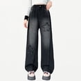 thumbnail image 1 of Xijirk Girls Wide Leg Denim Pants Elastic Waist Star Patch Loose Fit Long Casual Trousers for Daily Wear,13-14 Years, 1 of 8