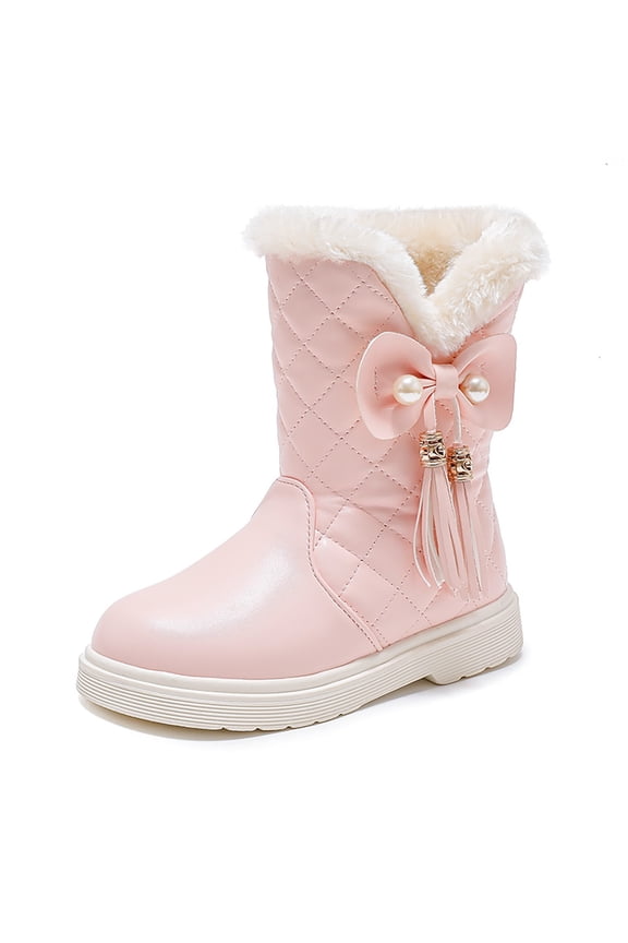 Girls Winter Snow Boots Thick Soles Non Warm Comfortable Solid Color Bow Boots,Boots for Girls,Size 12.5