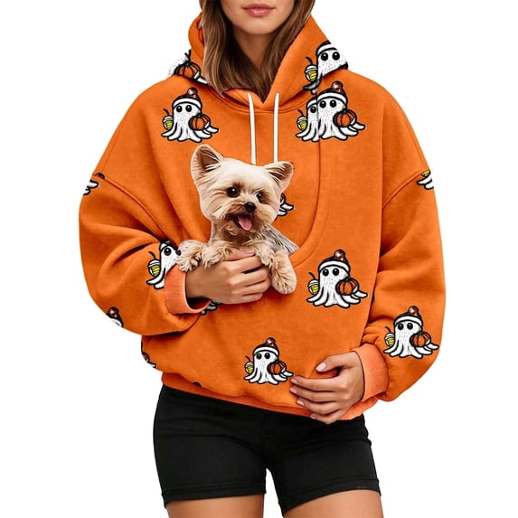 Xijirk Halloween All‑Over Print Pet Pouch Hoodie Kangaroo Carrier Pocket Drawstring Pullover Size:2XL