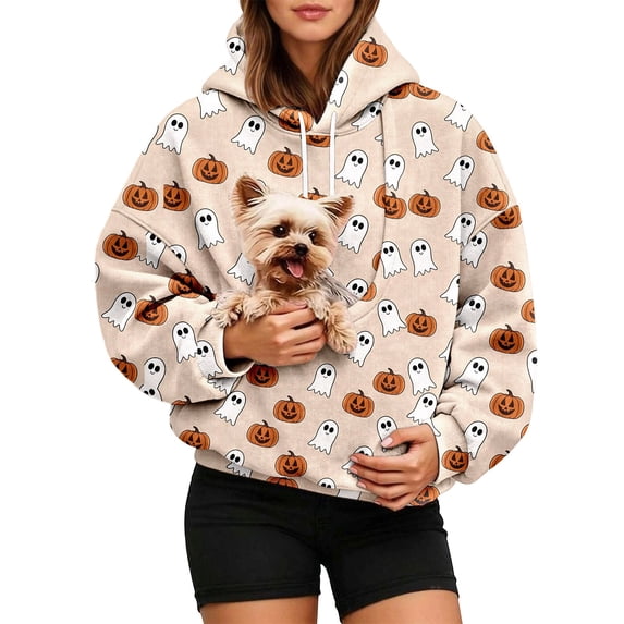 Xijirk Halloween All‑Over Print Pet Pouch Hoodie Kangaroo Carrier Pocket Drawstring Pullover Size:S