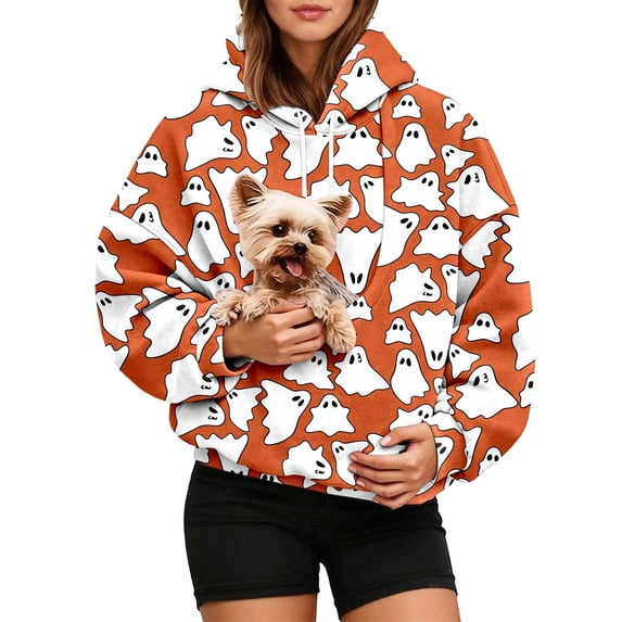 Xijirk Halloween All‑Over Print Pet Pouch Hoodie Kangaroo Carrier Pocket Drawstring Pullover Size:S