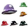 thumbnail image 1 of Xijirk Hand Crochet Bucket Hat with Plush Lining 3D Floral Appliques Wide Curved Brim Windproof Warm Fisherman Headwear for Autumn Winter Daily Outdoor Street Matching,Purple,One Size, 1 of 5