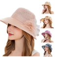 thumbnail image 1 of Xijirk Hollow Straw Sun Hat with Flower Bead Wide Curved Brim Elegant Headwear for Wedding Tea Party Beach Summer Outdoor Occasions,Beige,One Size, 1 of 6