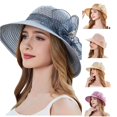 thumbnail image 1 of Xijirk Hollow Straw Sun Hat with Flower Bead Wide Curved Brim Elegant Headwear for Wedding Tea Party Beach Summer Outdoor Occasions,Beige,One Size, 1 of 4