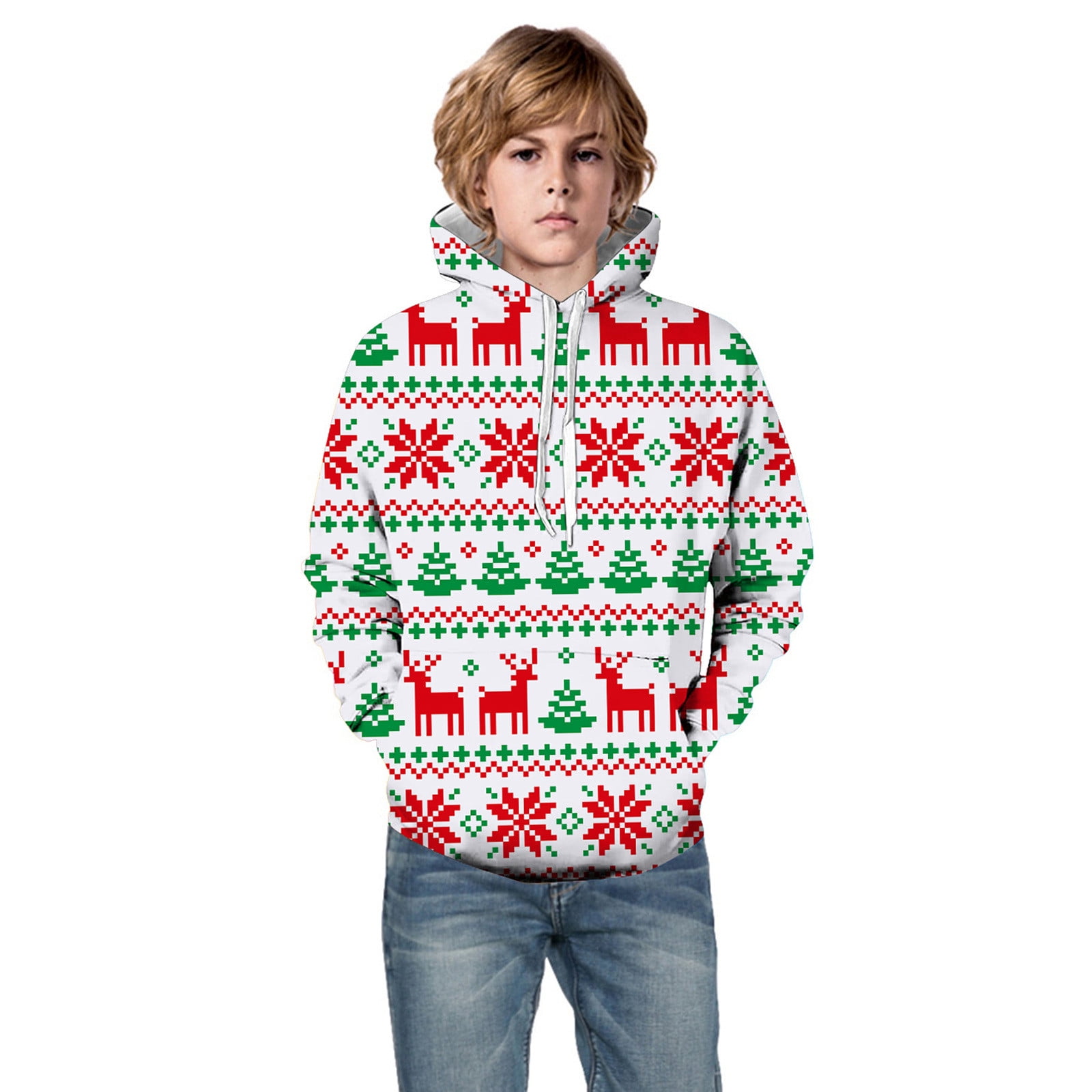 Xijirk Hoodies Y2k Little Boys Girls Kids Hooded Unisex Sweatshirt 3D Christmas New Year s Pattern Pullover Hoodie for Girls Boys with Pocket Sweatshirts for Teen Girls Size 13 14 Years Walmart