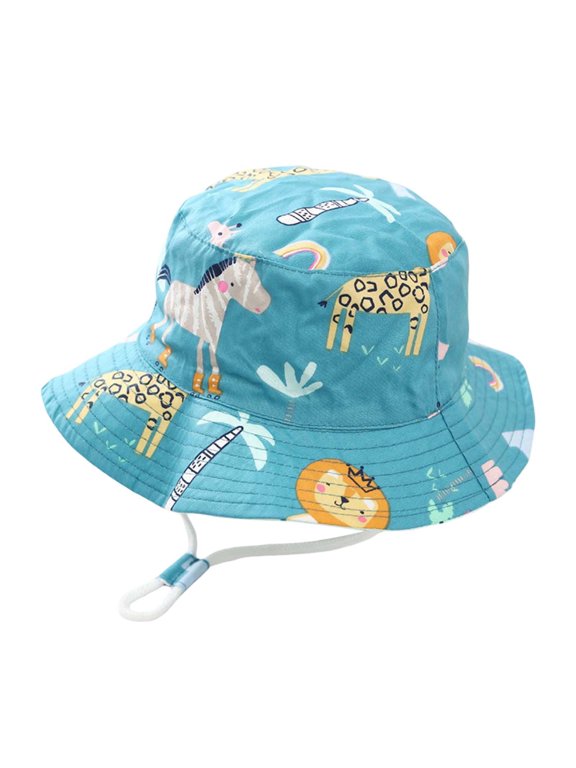 Xijirk Kids Baby Summer Bucket Hat Cute Animal Print Adjustable Chin Strap Toddler Sun Cap for Beach Outdoor Play