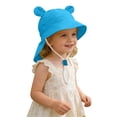 thumbnail image 1 of Xijirk Kids Bear Ear Bucket Hat Solid Beige Color Cute Animal Design Wide Brim with Adjustable Chin Strap Breathable Cap for Outdoor Beach,Sky Blue,1-4 Years, 1 of 3