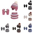 thumbnail image 1 of Xijirk Kids Boys Girls Striped Knit Earflap Hat Paired with Neck Warmer and Touchscreen Gloves for Winter Wear, 1 of 4