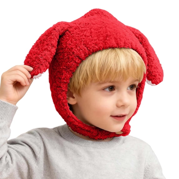 Xijirk Kids Fluffy Lamb Big Long Ear Plush Earflap Hat Adjustable Snap Closure Winter Hat Red,6 Months-3 Years